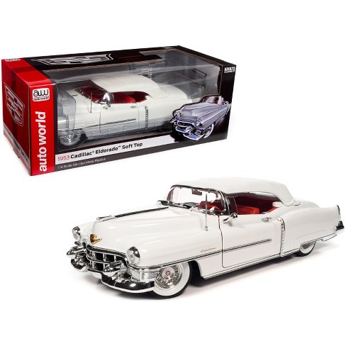 1953 Cadillac Eldorado Soft Top Alpine White with Red Interior 1/18 Diecast  Model Car by Auto World