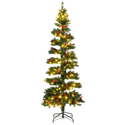 Costway 6/7 FT Artificial Christmas Tree with 612/791 Branch Tips Warm White LED Lights Folding Metal Stand