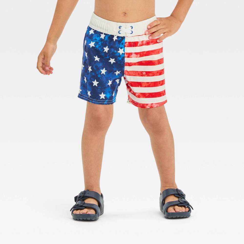 Photos - Swimwear Toddler Boys' Flag Printed Swim Shorts - Cat & Jack™ Blue 2T