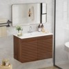 APRILSOUL Bathroom Vanity, Mid-Century Wall Mounted Floating Cabinet with 2 Closing Doors, Wood Grain Texture, Walnut - 3 of 4
