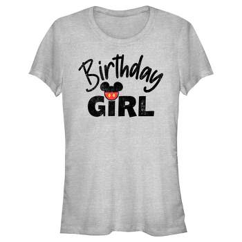 Junior's Mickey & Friends Distressed Birthday Girl T-Shirt