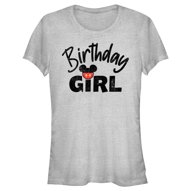 Junior's Mickey & Friends Distressed Birthday Girl T-Shirt, 1 of 5