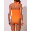 INSPIRE CHIC Women's Metal Buckle Cut Out Halter Ribbed Deep V Push Up Tummy Control Bathing Monokini Suit 1 Piece - 3 of 4