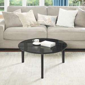 Round Coffee Table End Table Cocktail Table Sofa Table Side Table Accent Table Center Table with Imitation Marble Top, White/Black/Gray-ModernLuxe - 1 of 4