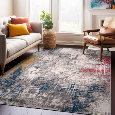 Modern Multi-Color Abstract Synthetic 8' x 10' Area Rug