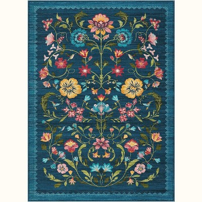 Washable Non-Slip Low Pile Floral Area Rug, Stain-Resistant Soft Indoor Carpet for Living Room, Bedroom, Nursery & Dining Room