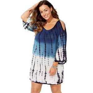 Swimsuits for All Women's Plus Size Miranda Tie Dye Cover Up Tunic - 1 of 4