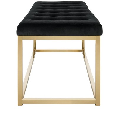 48'' Black Velvet and Brass Transitional Bench