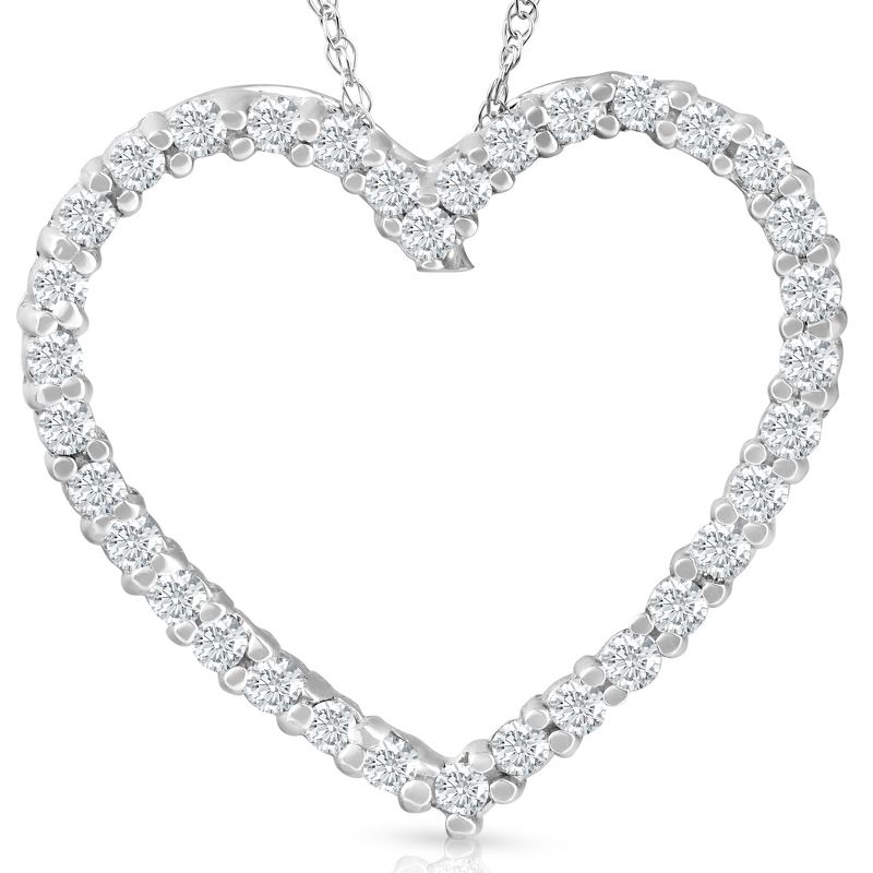 Pompeii3 10K White Gold 1/2ct Lab Created Diamond Heart Pendant 18" Necklace, 2 of 6