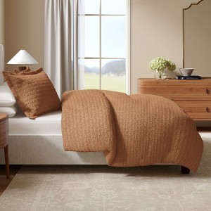 100% Cotton Honeycomb Waffle Duvet Cover & Sham Set - Great Bay Home - 1 of 4