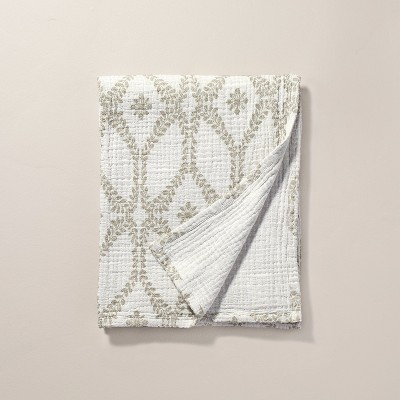 Trellis Pattern Cotton Throw Blanket Green/Cream - Hearth & Hand™ with Magnolia