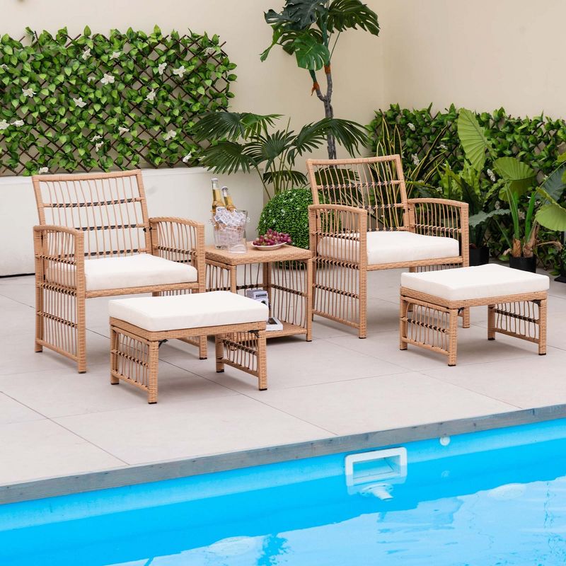 Costway 5 Piece Patio Rattan Wicker Conversation Set with 2-Tier Coffee Table & 2 Ottomans, 1 of 11