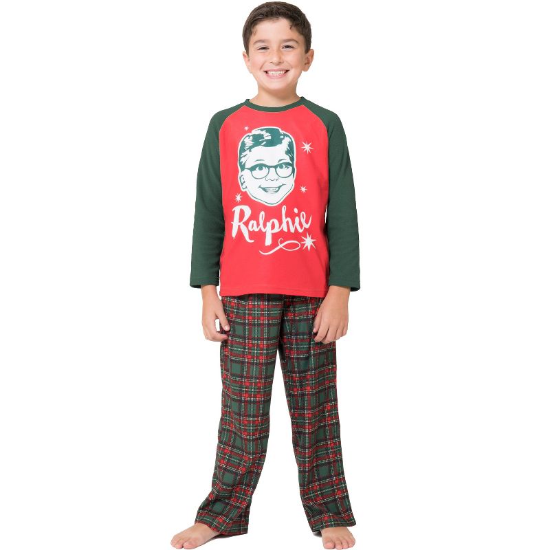 A Christmas Story Boys Ralphie Glasses Triple Dog Dare You Christmas Holiday Plaid Pajama Set, 1 of 5
