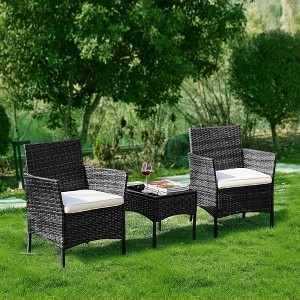 JIONJOY 3-Piece Outdoor Sofa Set Patio Rattan Wicker Conversation Set with Coffee Table - 1 of 2