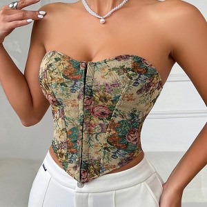 Women's Summer Casual Bustier Corset Tops Vintage Floral Strapless Sleeveless Corset Bustier Top Tops Embroidery Party Tops Shapewear Top - 1 of 4