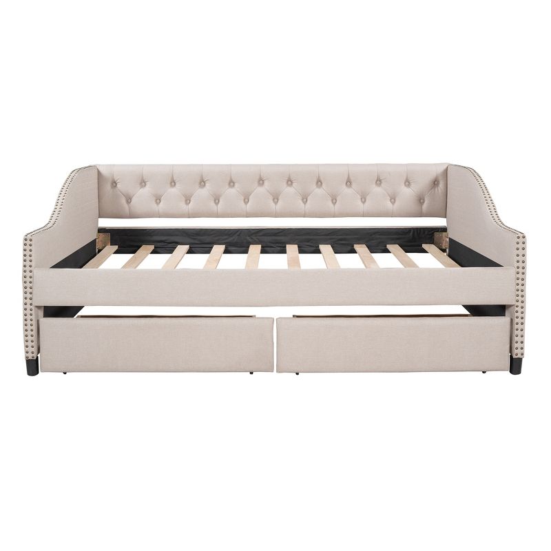 Full Size Upholstered Wood Daybed, Platform Sofa Bed with Two Drawers-ModernLuxe, 4 of 10
