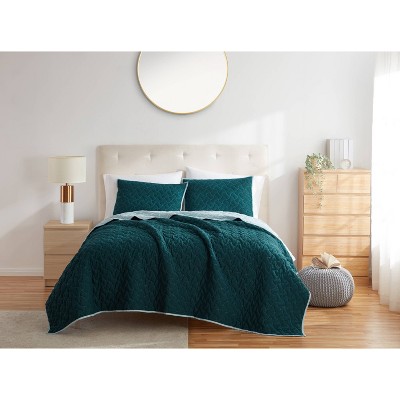 2pc Twin/Twin XL Arden Solid Quilt & Sham Set Dark Green/Light Green - Refinery29