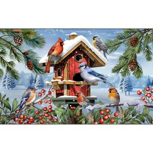 Briarwood Lane Winter Doormat 30x18 Indoor Outdoor Winter Birdhouse Gathering For Winter Doormat - 1 of 4