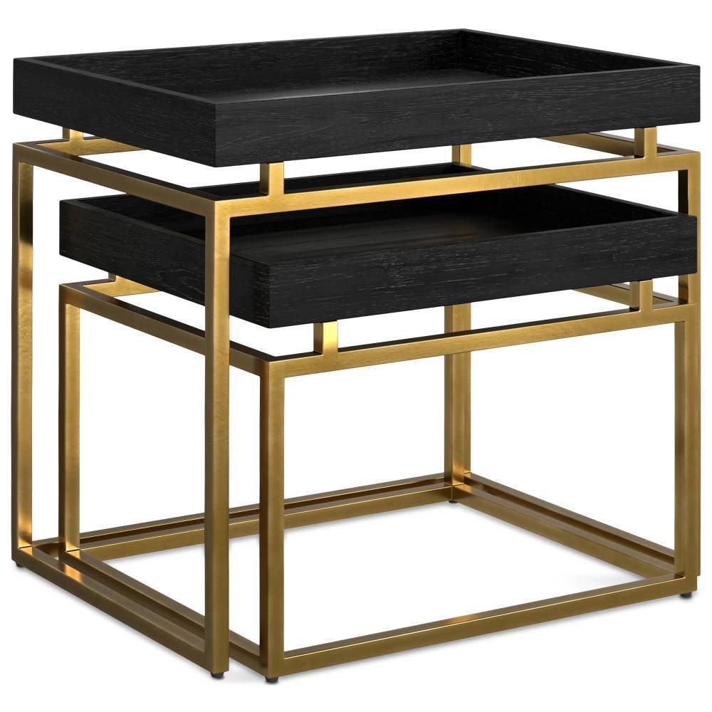 Photos - Coffee Table WyndenHall Audrina 2pc Nesting Table Black/Gold: Contemporary Rectangle Si