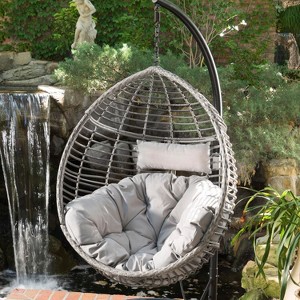 GDFStudio Leasa Outdoor Wicker-Like Weave Basket Egg Chair with Cushion (No Stand) - 1 of 4