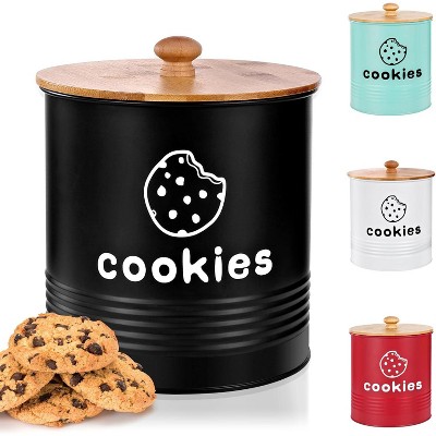 1 Gallon Cookie Jar with Airtight Lid, Iron Cookie Tin with Bamboo Lid Farmhouse Kitchen Decor
