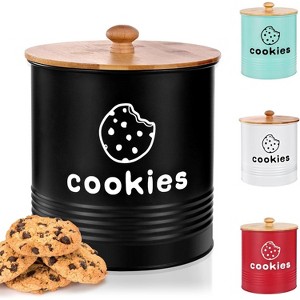 1 Gallon Cookie Jar with Airtight Lid, Iron Cookie Tin with Bamboo Lid Farmhouse Kitchen Decor - 1 of 4