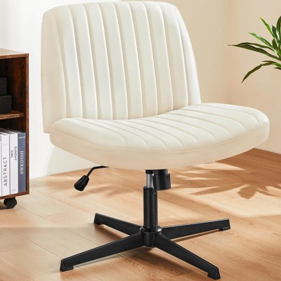 FONTOI Task and Office Chairs, Office Chair with Cross-Leg and Adjustable Height, Armless Swivel for Home Office, White, 25.9"*35"*25.5"