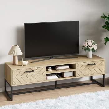TV Stand, Entertainment Center with 2 Doors and 2 Cubby Storages Cabinets for up to 65 inch for Living Room Bedroom, Oak