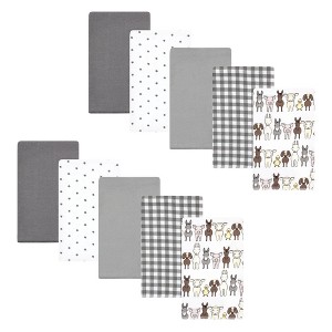 Hudson Baby Cotton Flannel Burp Cloths, Farm Friends Grey 10-Pack, One Size - 1 of 4