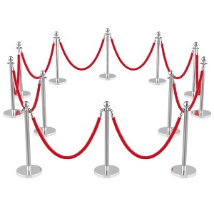 Stanchions and Velvet Ropes, 8Pcs Silver Stanchions with Retractable Belts, Hollow Base Posts or Wedding, Parties, Exhibition - 1 of 4