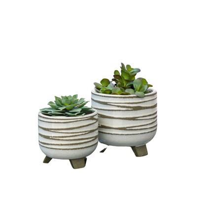 VisioGear 2PCS Round Planter with Footed, Plant Pots for Hall, Living Room, White, 8"*8"*8"