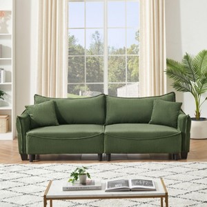 VASIP Sofa Showcasing Green Corduroy Fabric, Transformable into Sofa Bed with Two Throw Pillows: Ideal for Living Rooms & Diverse Scenes - 1 of 4