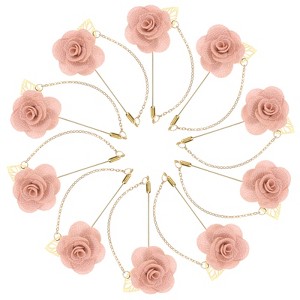 Unique Bargains Wedding Camellia Flower Lapel Pin with Leaf Brooch for Men Suit 10 Pcs - 1 of 4