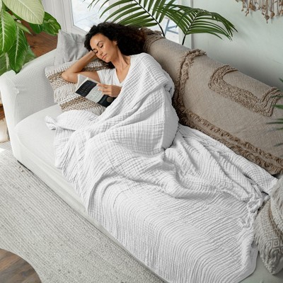 Cottony Bliss Twin-Sized White Muslin Throw - Reversible and Washable