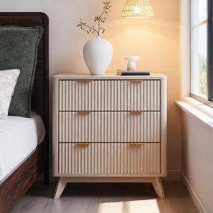 SinCiDo Fluted Nightstand with 3 Storage Drawers, Wood Modern 32" Tall Night Stand Bedside Table for Bedroom, Living Room - 1 of 4