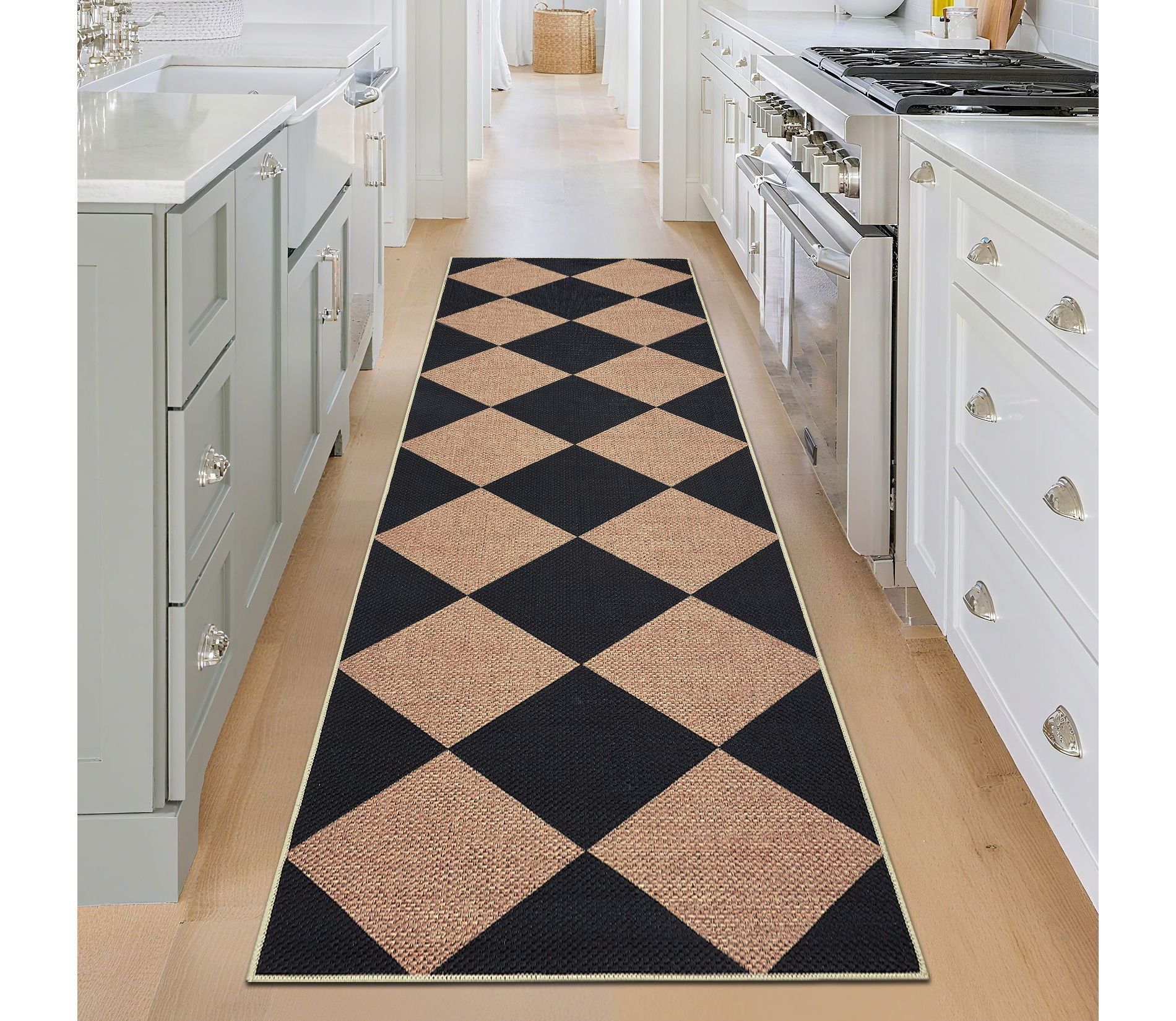 Washable Easy Jute Rug Modern Checkered Rug with Non Slip TPR Rubber Backing