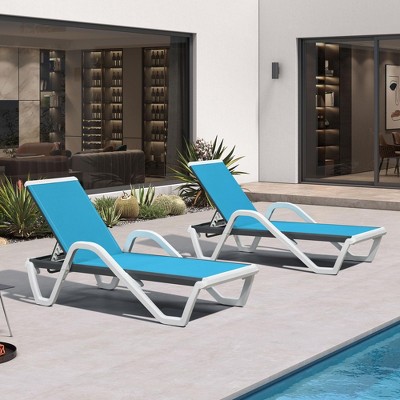 PURPLE LEAF 2-Pack Stackable Outdoor Chaise Loungers - 5-Position Beige ...