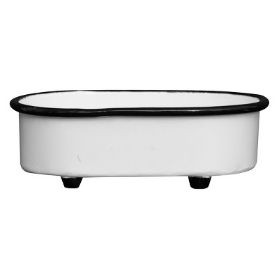 Black Rim White Enamel Oval Soap Dish - Foreside Home & Garden