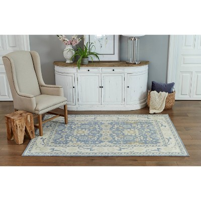 Anatolia Light Blue Medallion Wool-Blend 6'6" x 9' Area Rug