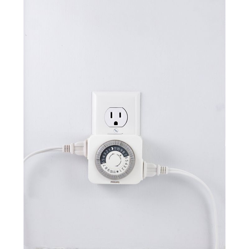 Philips 24Hr 2 Outlet Plug In Mechanical Timer Polarized White, 6 of 9