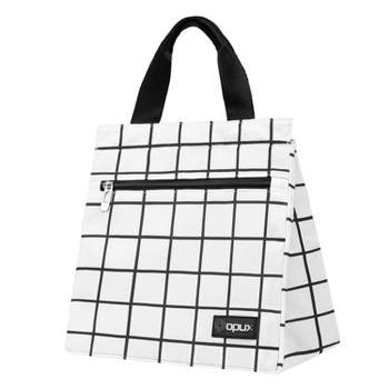 OPUX Lunch Bag Women, Insulated Tote Box Kids Men Girls Adults, Reusable Small Medium Soft Cooler School Adults Work Office Picnic (Plaid White)