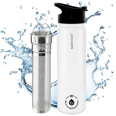 GROSCHE Chicago Steel 16 oz. Infusion Water Bottle Insulated Water Bottle Tea and Fruit Infuser Water Bottle Stainless Steel Flask
