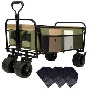 YONWAY Foldable Beach Wagon Cart  Loading Capacity 440lbs,with Strapping System and 3pcs Plastic Liner Bag for Camping Shopping - 1 of 4
