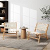LuxenHome Natural Rubberwood with White PU Leather Low Profile Armless Accent Chair, Set of 2 - 3 of 4