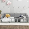 ALEXOUN Full Size Floor Bed with Guardrail, Full Size Upholstered Platform Bed Frame for Kids, Boys Girls, Slats Included, No Box Spring Needed - 2 of 4