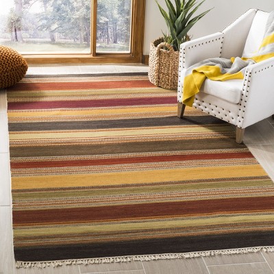 Bohemian Red Stripe Handwoven Wool 6' x 9' Area Rug