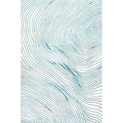 Ivory and Blue Geometric Synthetic 5x8 Area Rug
