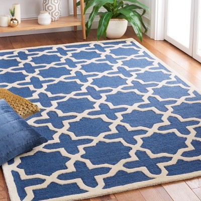 Navy Blue and Ivory Geometric Wool 4' x 6' Area Rug