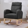 Upholstered Modern Accent Rocking Chair with Solid Wood Legs, High Backrest and Side Pocket - 2 of 4