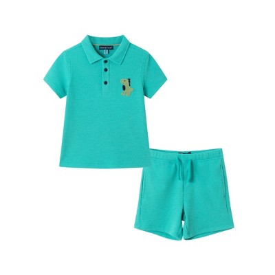 Andy & Evan  Toddler Aqua Waffle Polo and Shorts Set